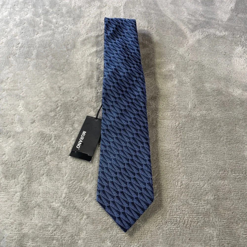Murano Necktie Tie Navy Blue Geometric Silk 100% Silk 3" Geometric Office - Picture 1 of 6